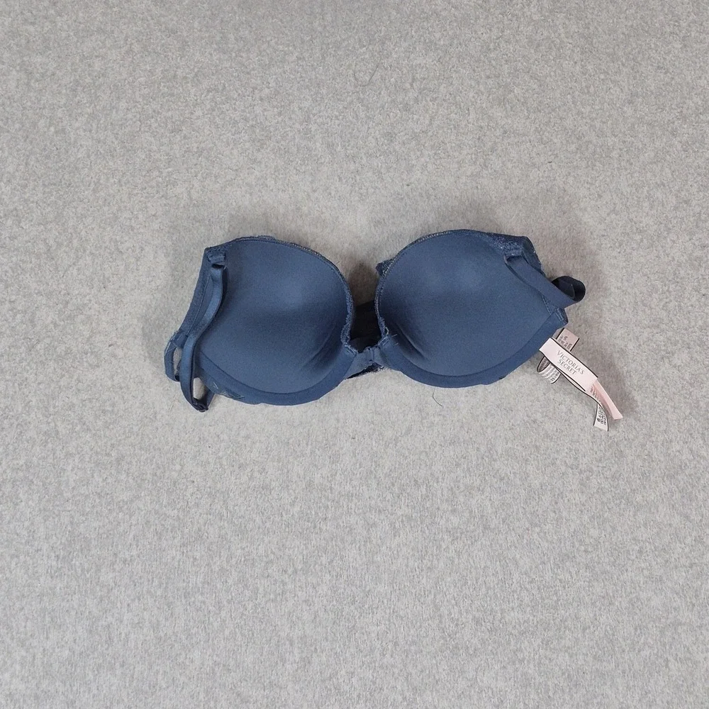 Victoria's Secret Women Bra 34A Blue Floral Push Up Underwired Lace Strap